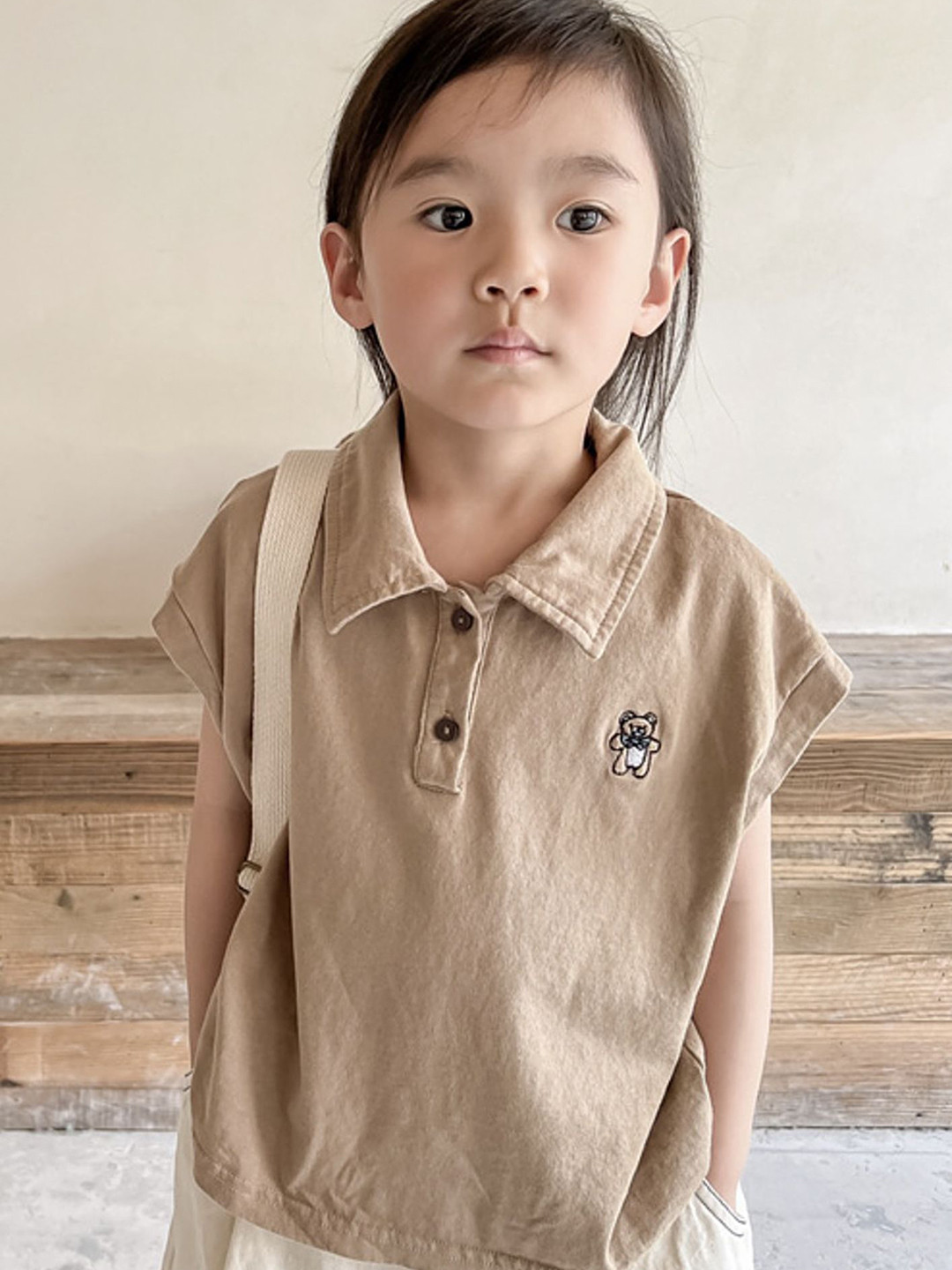 LULU & SKY Girls Solid Polo Collar Raglan Sleeves Polyester Oversized T-shirt