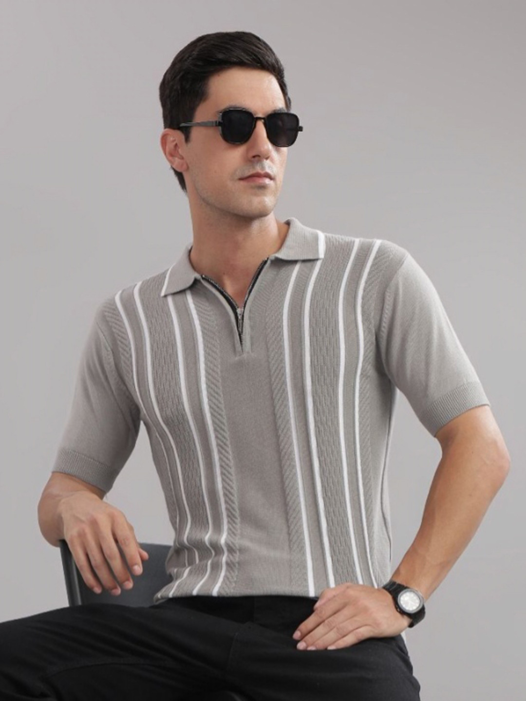 OUTLAWS Men Self DesignPolo Collar T-shirt