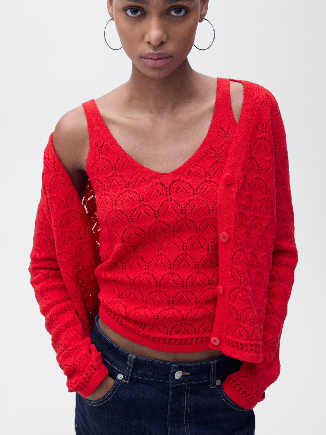 MANGO Self Design Crochet Top