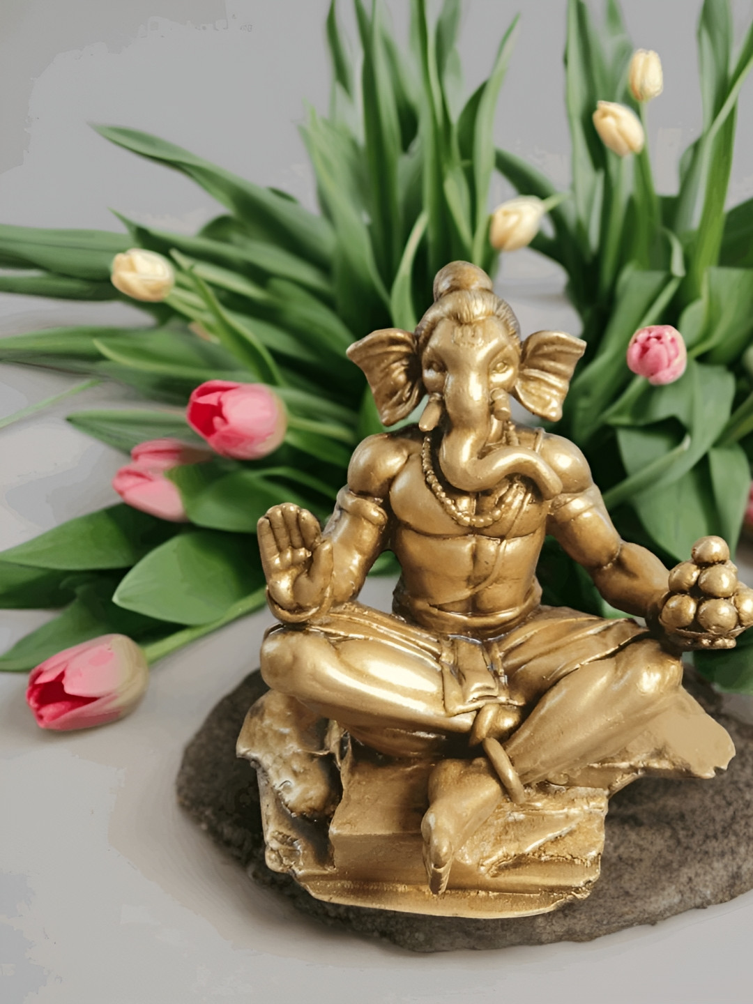 Fabzie Decor Ganesh Ji Gold Marble Glossy Prayer Room Tiny Showpiece - 6.5 Inches