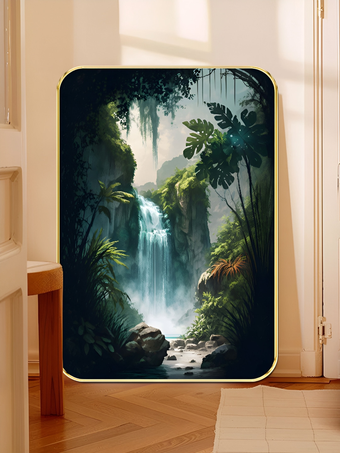 Livin'luxe Black & Green Mystic Waterfall Printed Wooden Wall Art