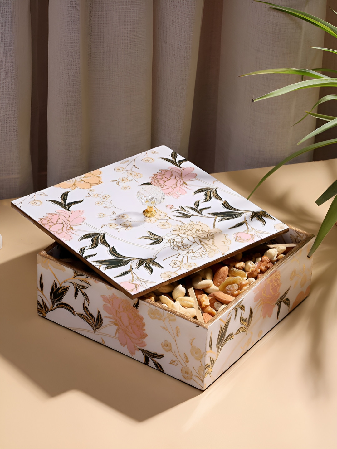 DULI White & Black Printed Multi-Utility Enamel Coated Square Wooden Organizer