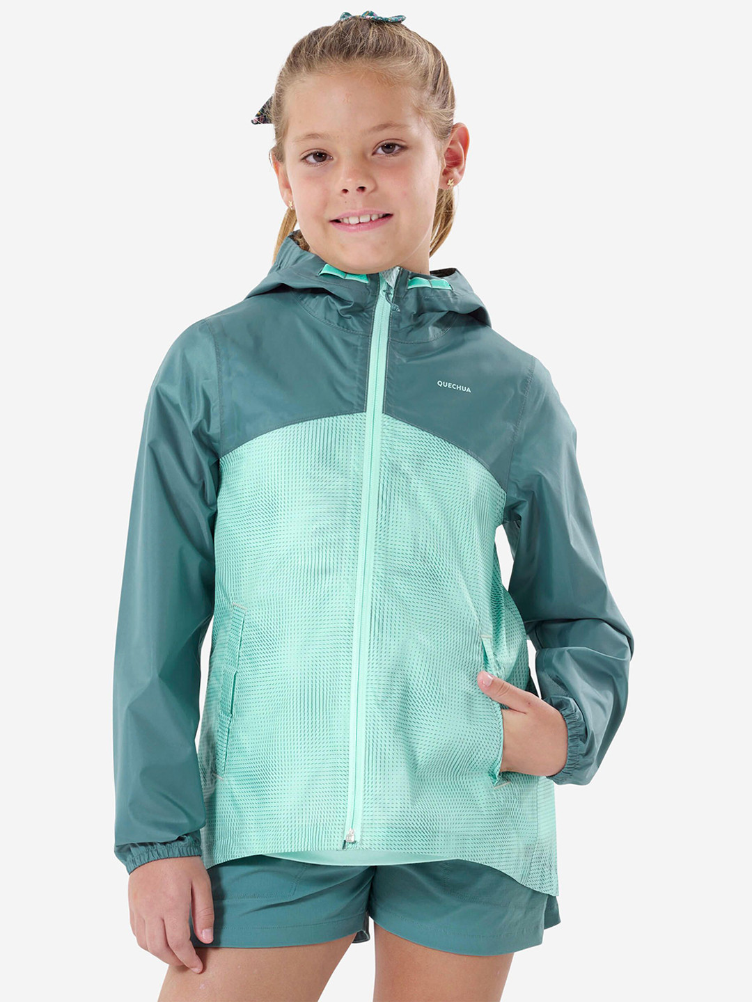 Decathlon QUECHUA Girls Waterproof Hiking Rain Jacket
