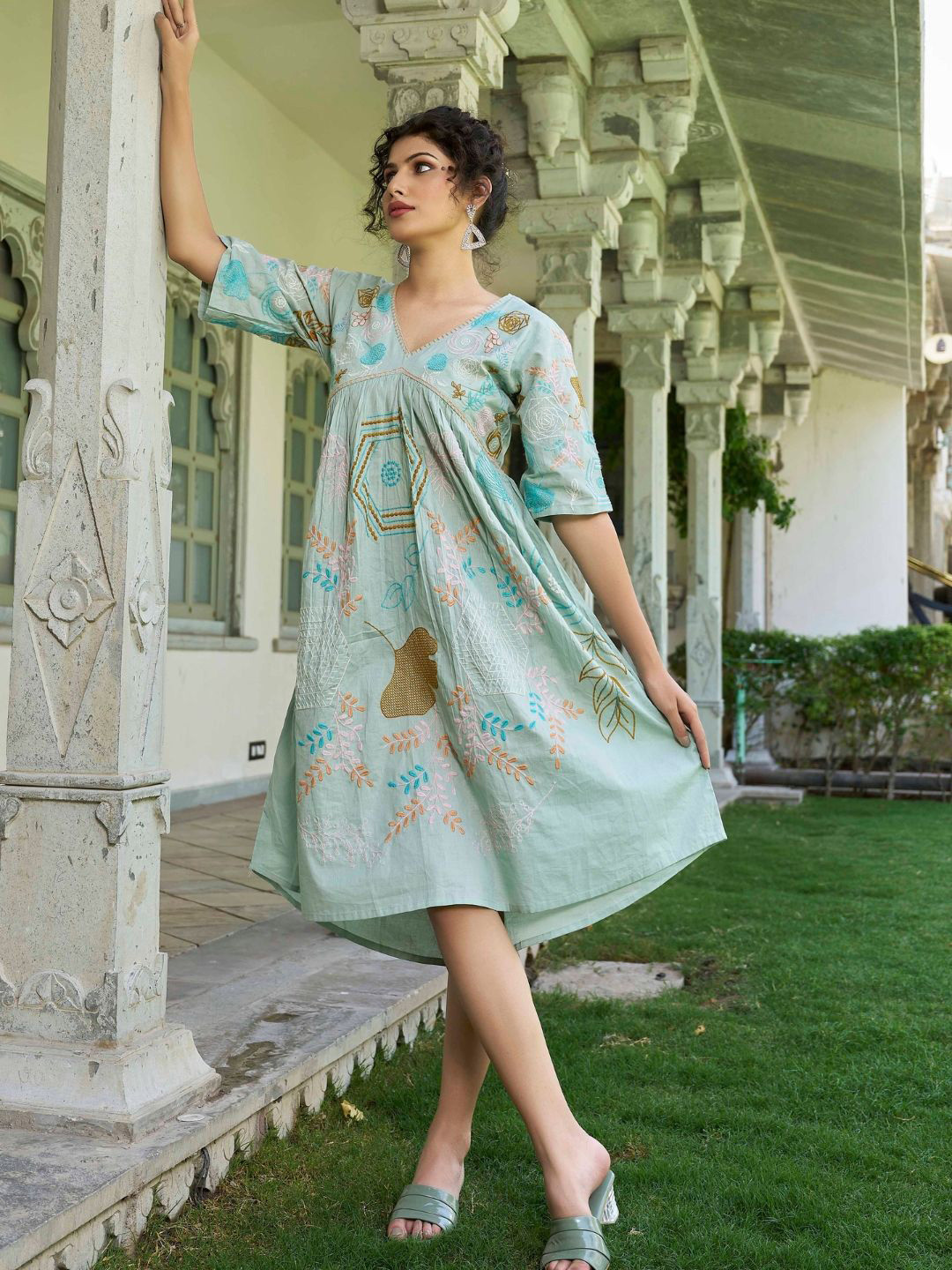 SZN Floral Embroidered A-Line Dress