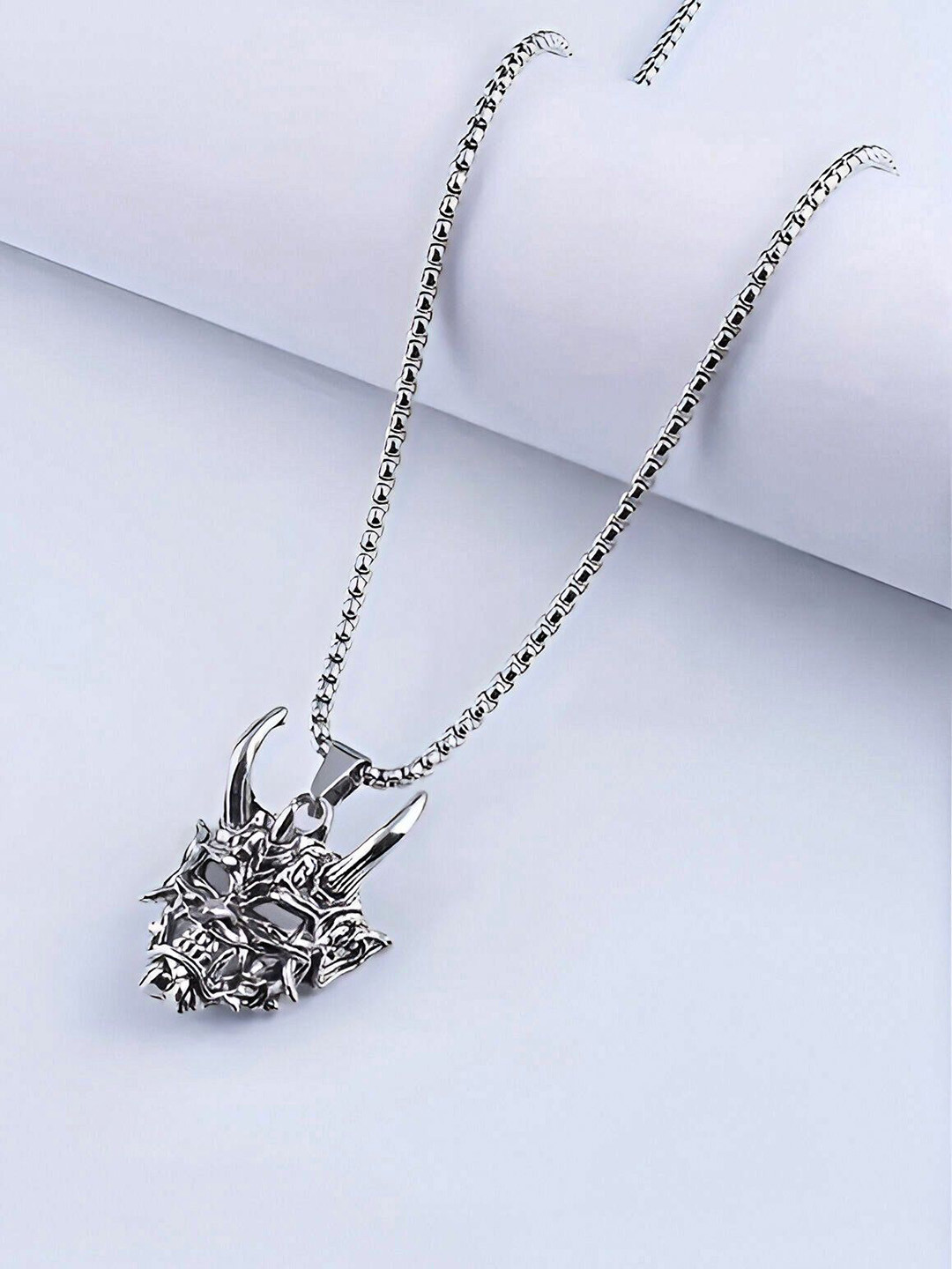 Minprice Stainless Steel Silver-Plated Devil Skull Shaped Pendant With Chain
