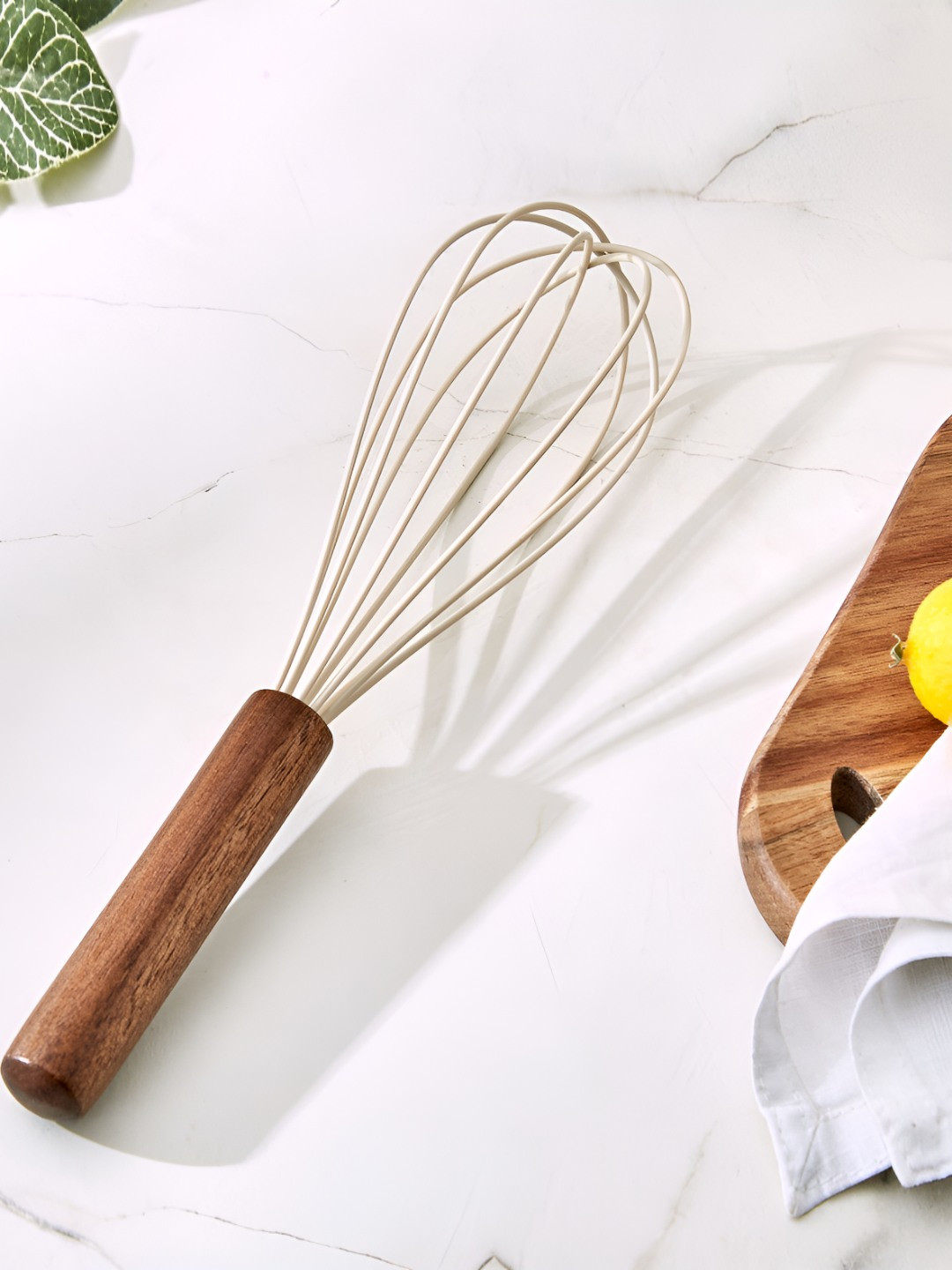 Home Centre Chefs Pride Cream-Colored & Brown Textured Silicone & Wooden Whisk