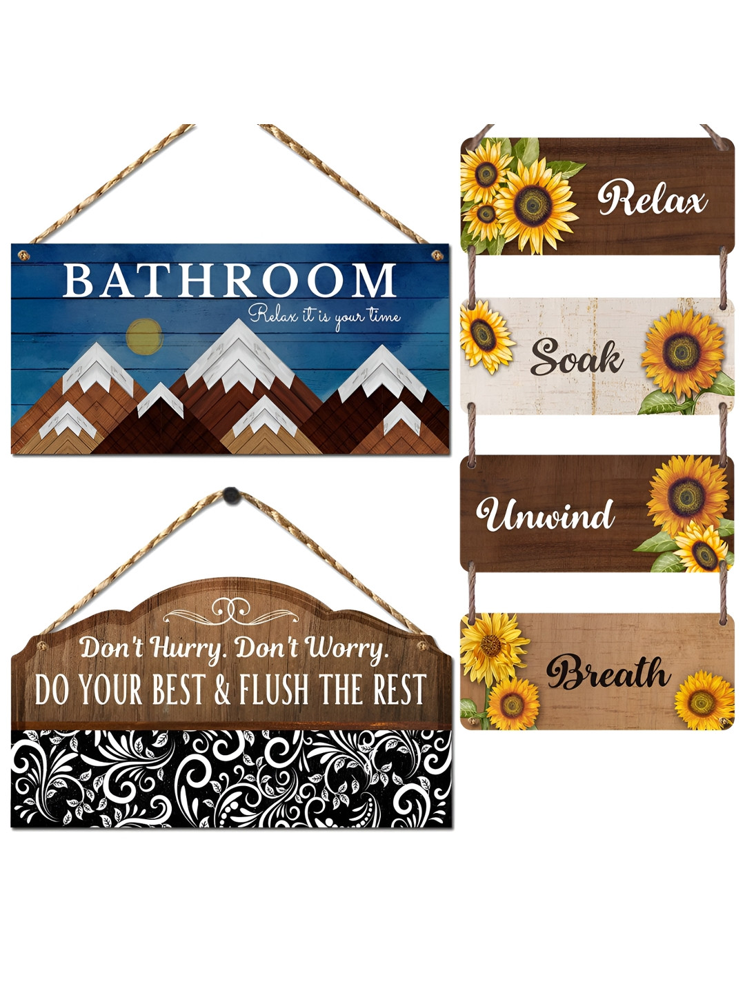 Chaka Chaundh BATHROOM Wood Floral Matte Hanging Hall Signs and Plaques-5In