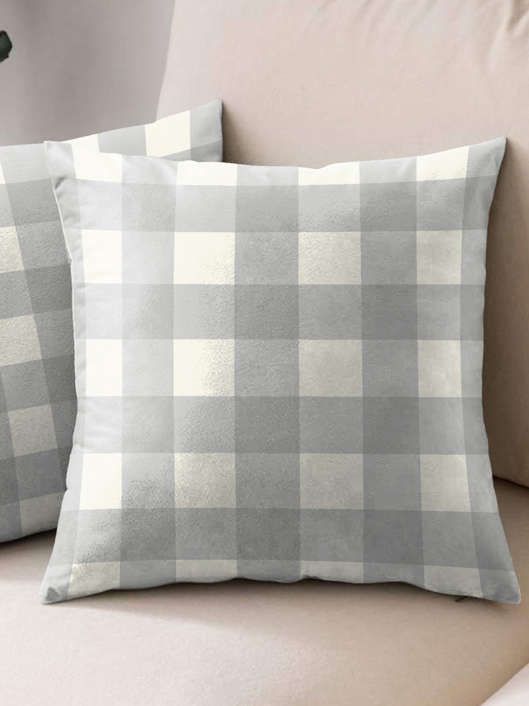 Aura Grey & White 2 Pieces Checked Square Cushion Covers