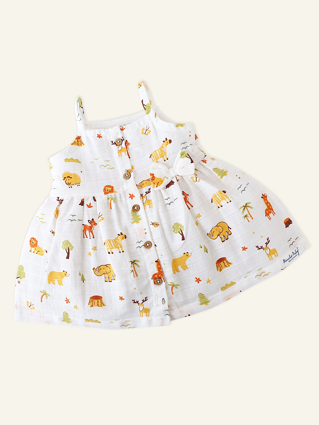 Honcho Baby Girl Printed Organic Cotton Bow  Detail A-Line Dress