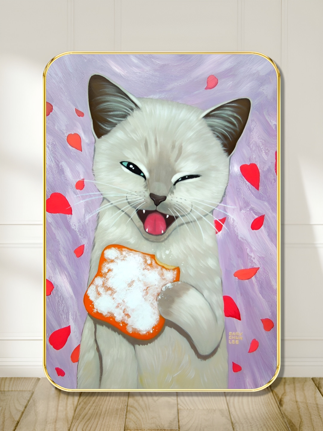 Myntra Elegant Homes Lavender & Grey Cute Winking Cat Wooden Wall Art