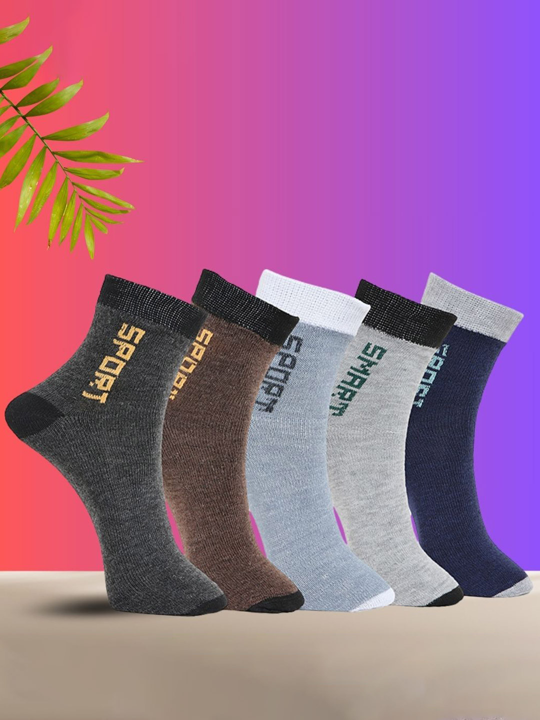 MJE Pack Of 5 Printed Mid Rise Ankle Length Socks
