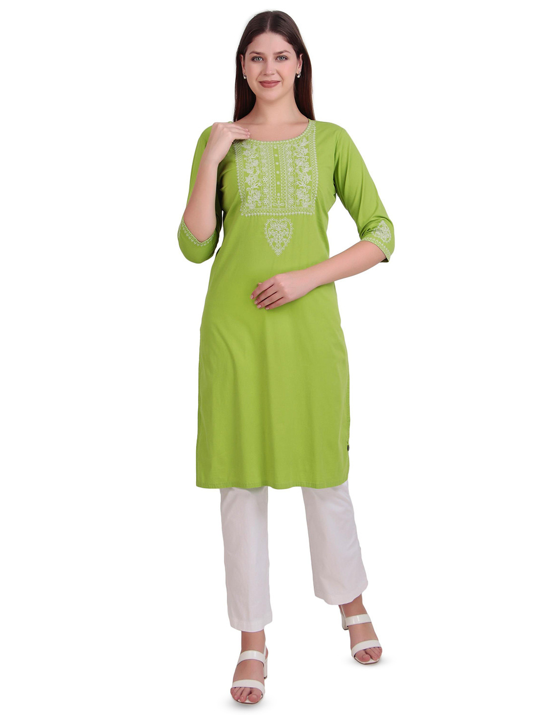 Pose india Women Ethnic Motifs Embroidered Festive Cotton Straight Kurta