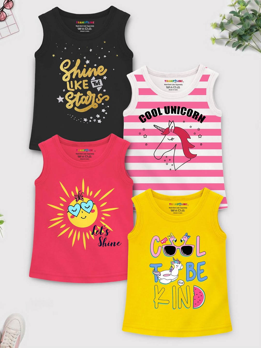 YK X Trampoline Girls Pack of 4 Typography Printed Round Neck Cotton T-shirts