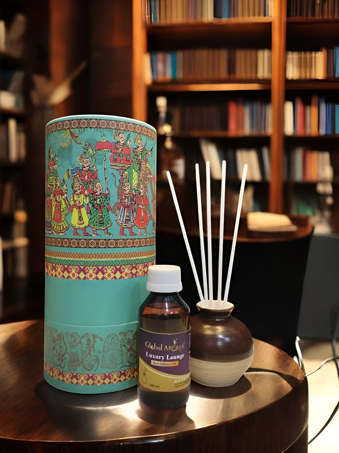 GLOBAL AROMA Brown & Blue Luxury Lounge Reed Aroma Oil Diffuser Set - 100 ml