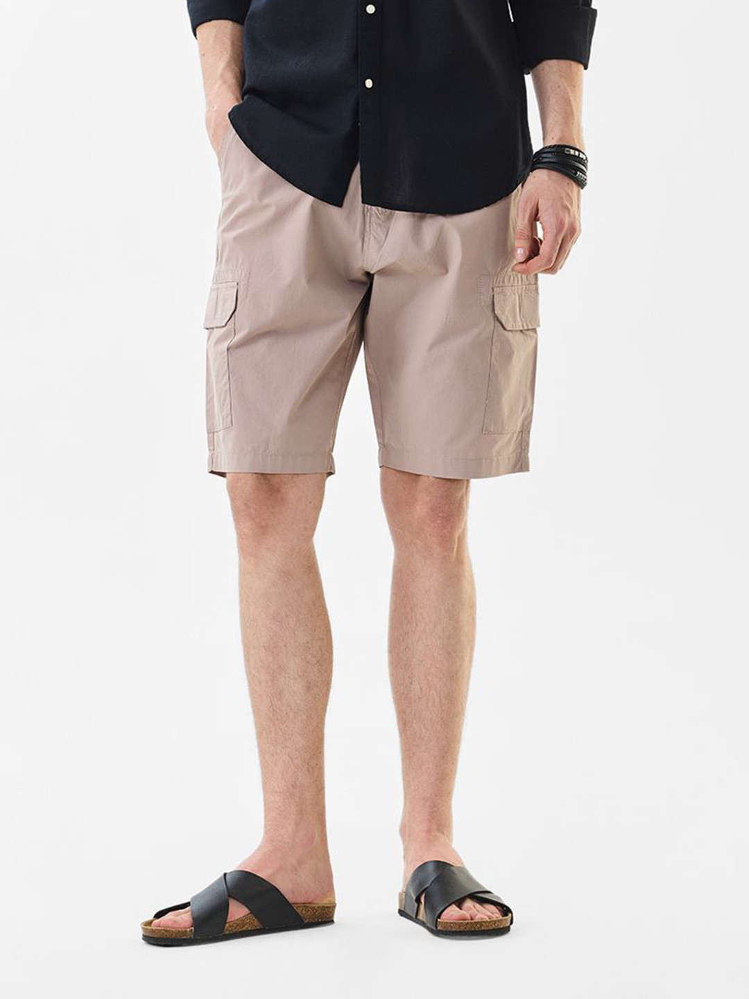 Snitch Men Light Brown Mid-Rise Regular Fit Shorts