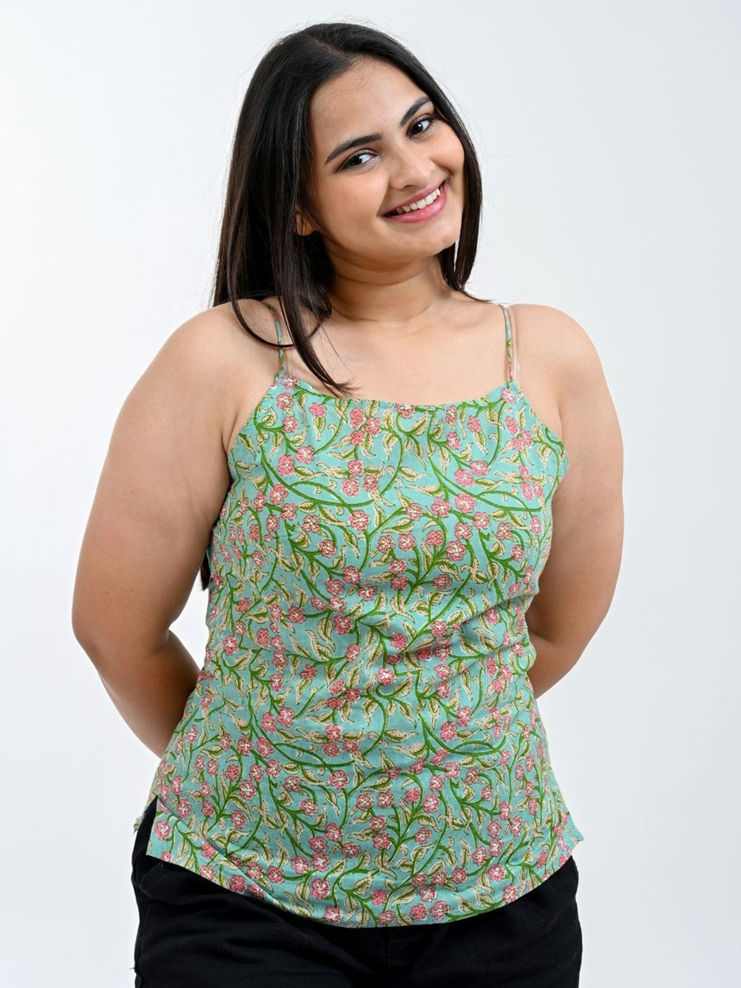 30 Looks Women Floral Printed Cotton Plus Size Regular Fitted Top