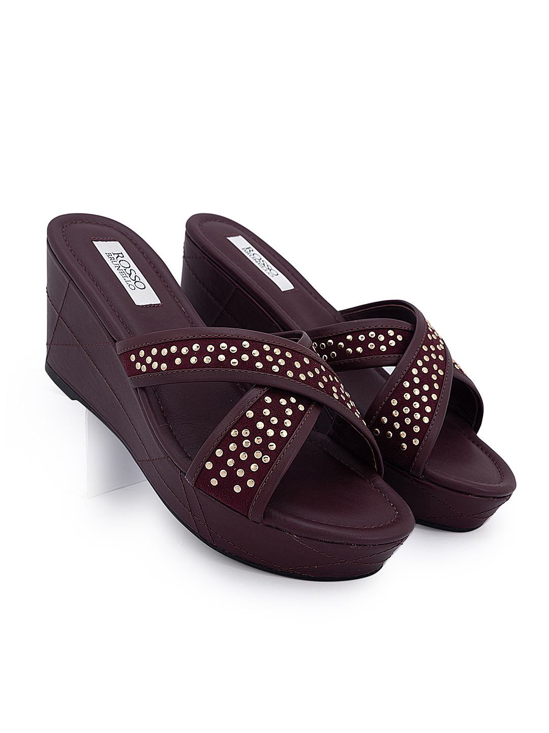 ROSSO BRUNELLO Women Embellished Leather Wedge Sandals