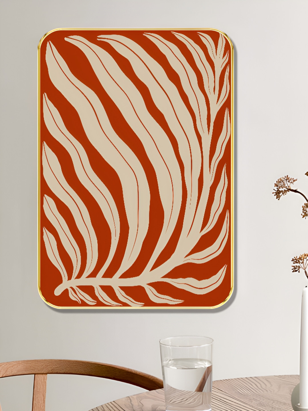 Livin'luxe Red & Off White Botanical Printed Wooden Wall Art