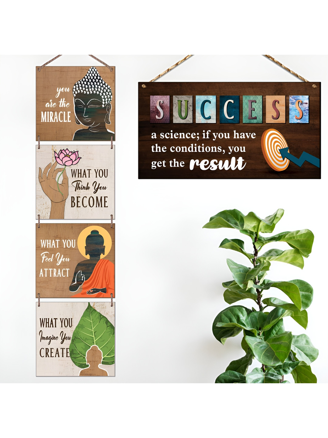 Chaka Chaundh BUDDHA-Wall Sign Palques Wood Matte Hanging Hall 2Pcs Wall Hangings-25In