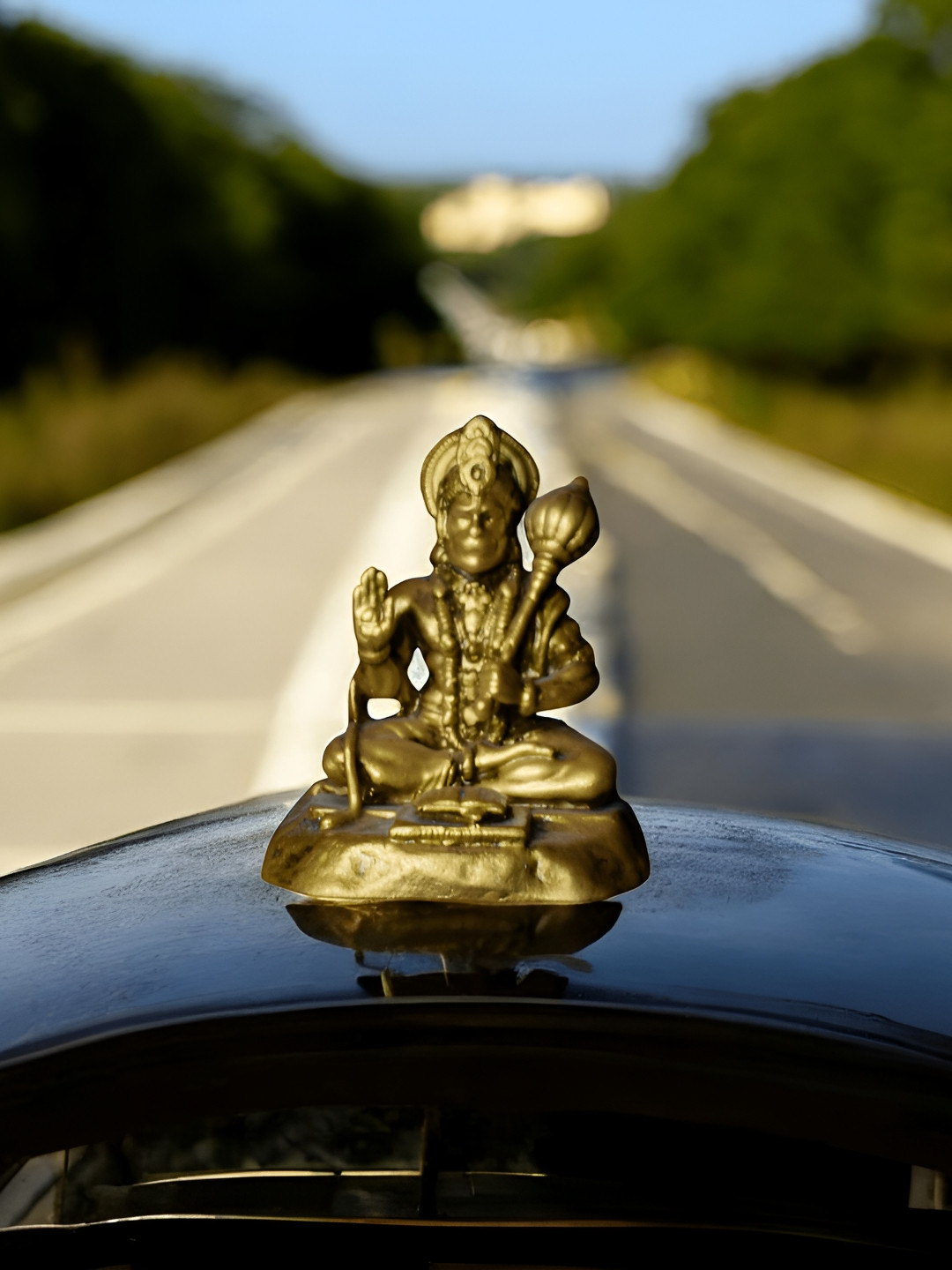 Fabzie Decor Hanuman Ji Reading Ramayan Gold Marble Glossy Prayer Room Tiny Showpiece - 4 Inches