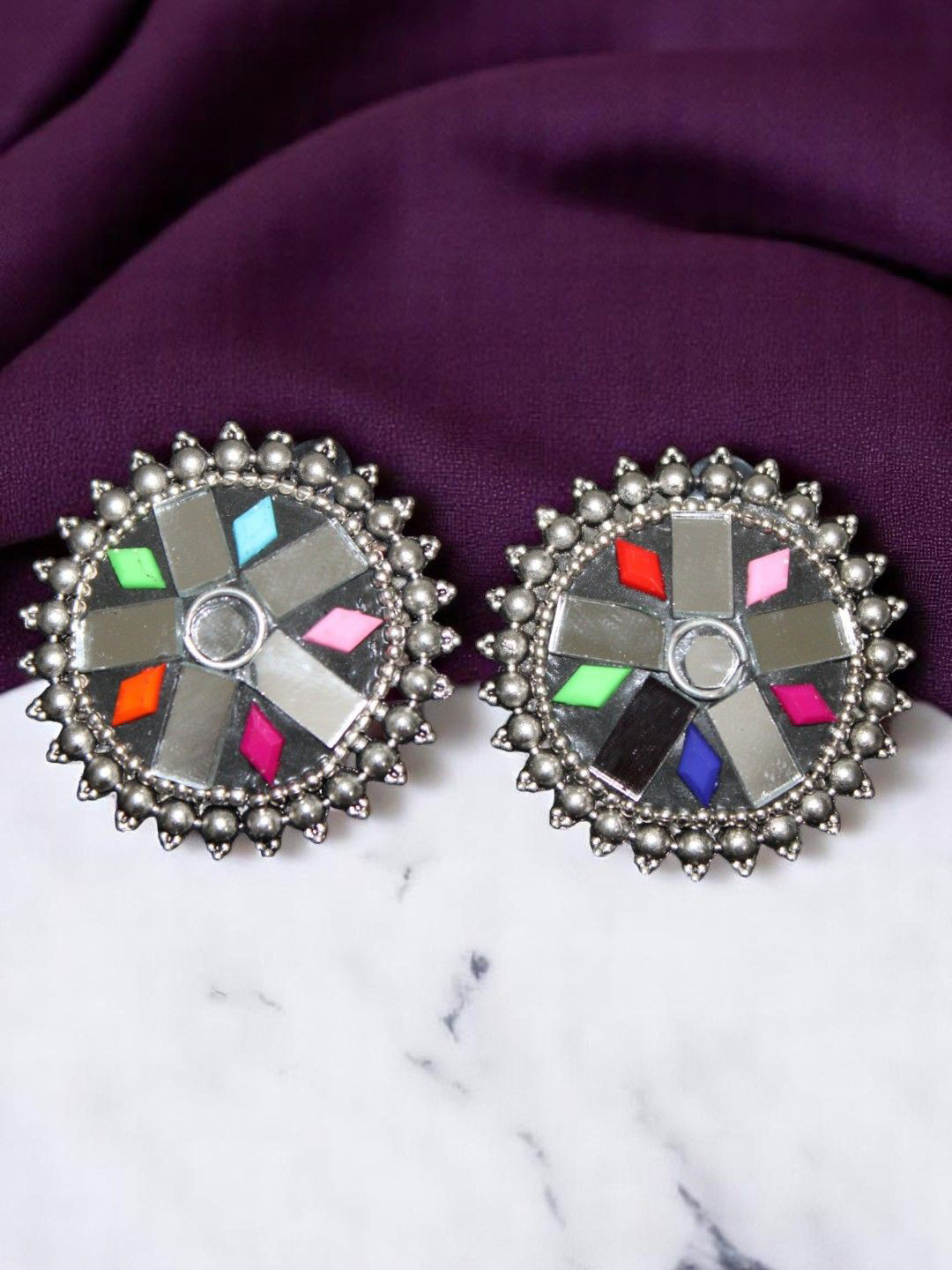 Jolly Faces Stone Studded Circular Oxidised Studs