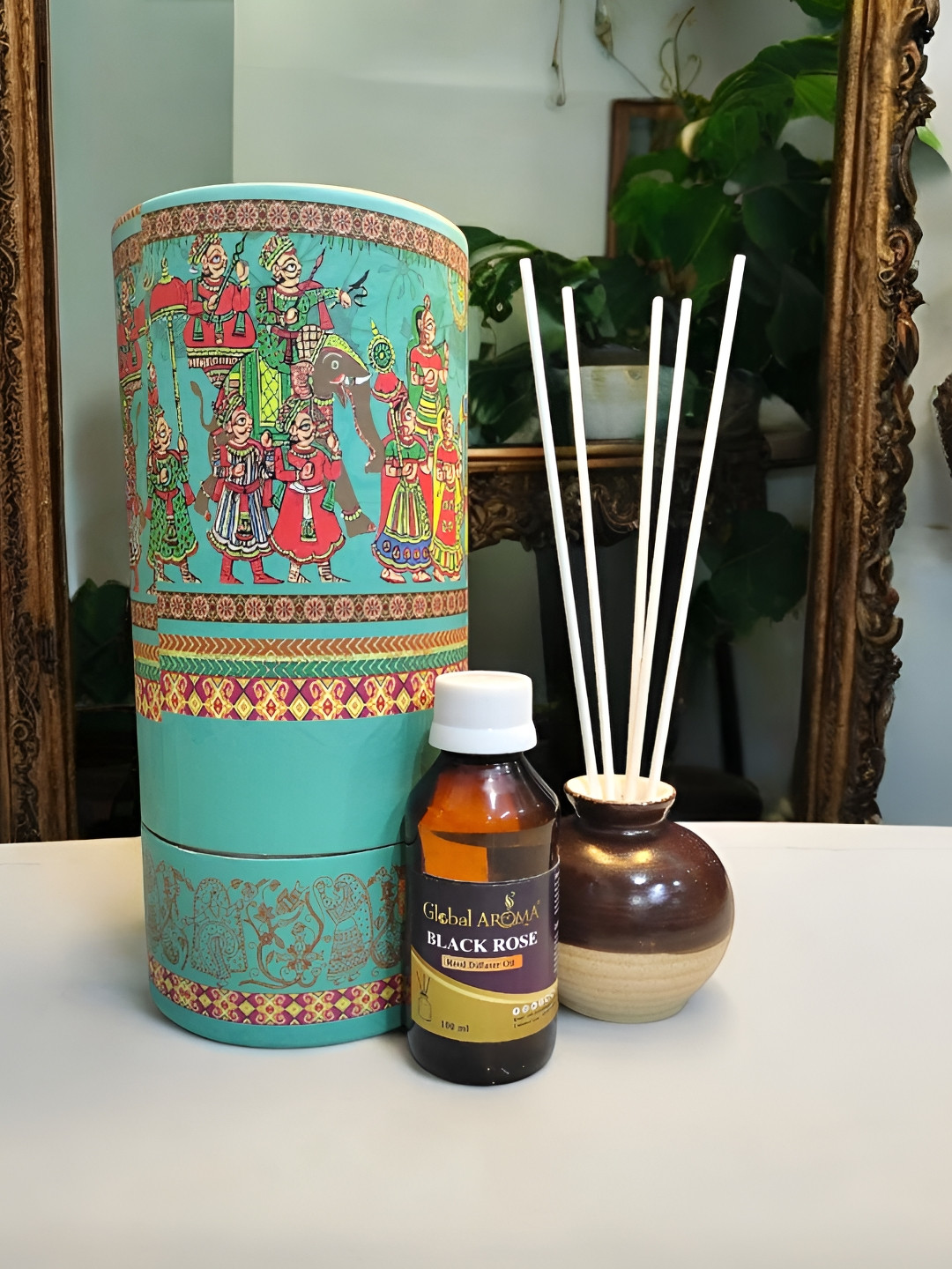 GLOBAL AROMA Brown & Blue Black Rose Reed Aroma Oil Diffuser Set - 100 ml