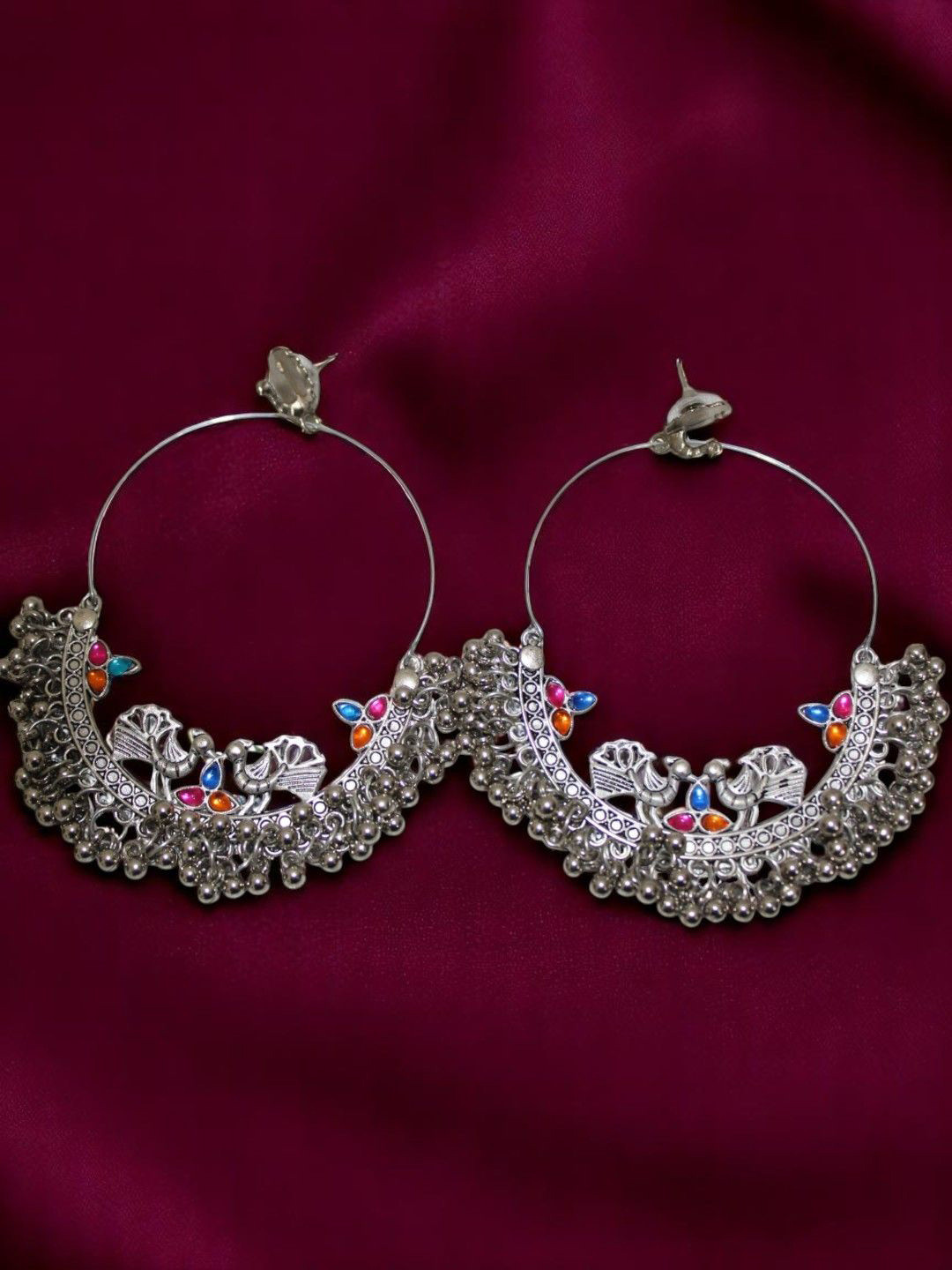 Jolly Faces Crescent Shaped Oxidised Hoop Earrings