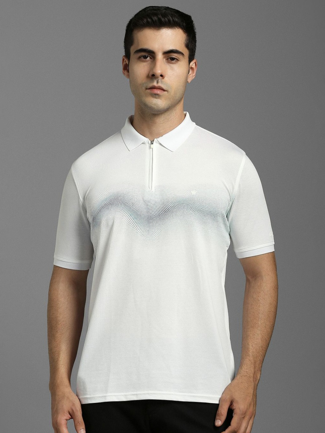 Louis Philippe Cotton-Blend Self Design Printed Polo Collar Regular Fit T-Shirt