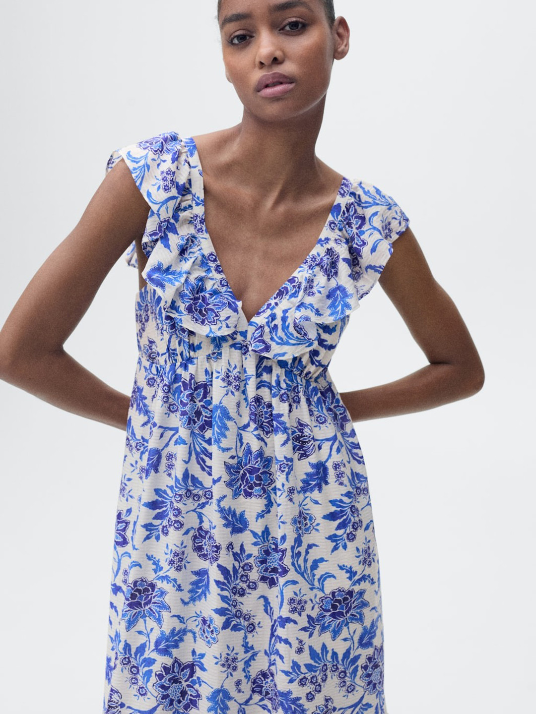 MANGO Floral Print Ruffled Maxi Dress