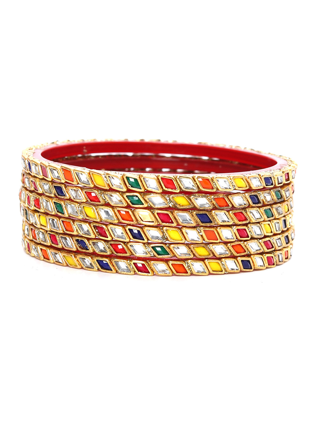KOTTIAR CREATIONS Set Of 12 Glass Diamond Crystal Stone Studded Bangles