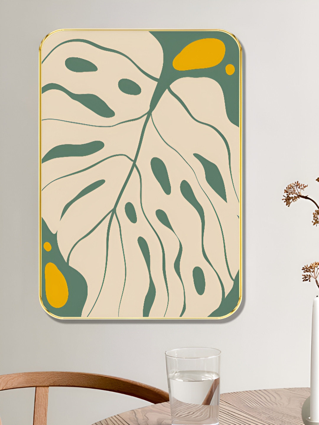 Myntra Elegant Homes Off White Minimalist Monstera Leaf Abstract Line Wooden Wall Art