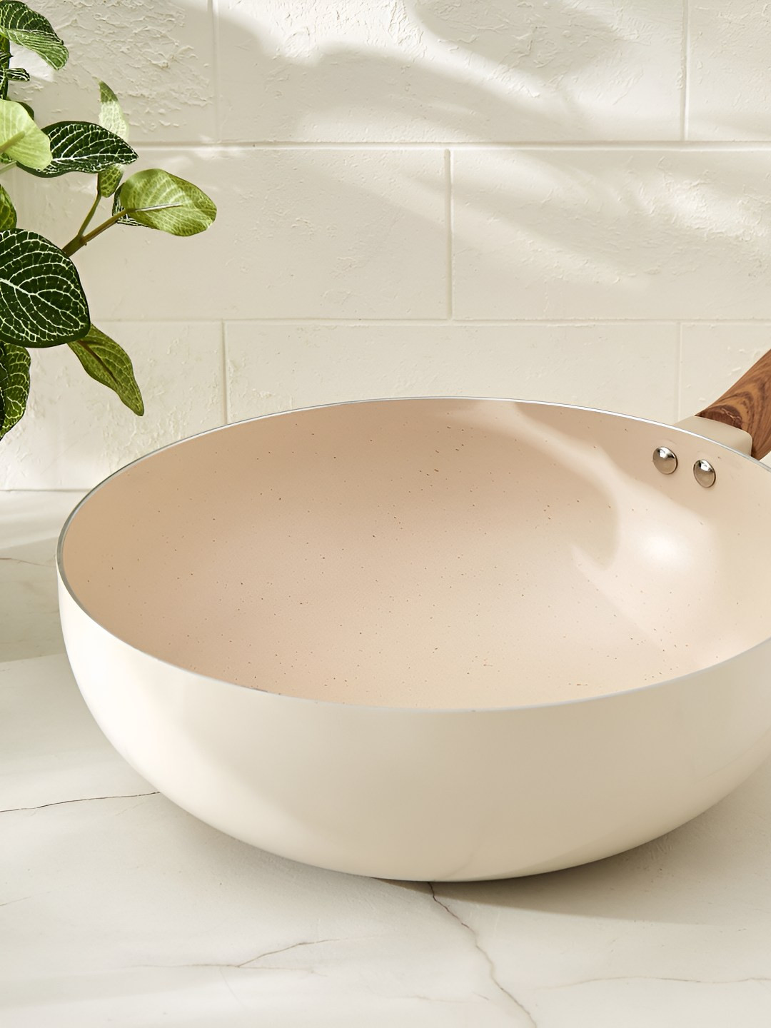 Home Centre Cream Dishwasher Safe Aluminium Kadhai & Wok