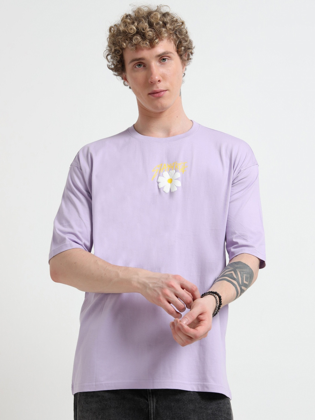 QUCO Men Printed Bio Finish Puff Print Detail Oversized T-shirt