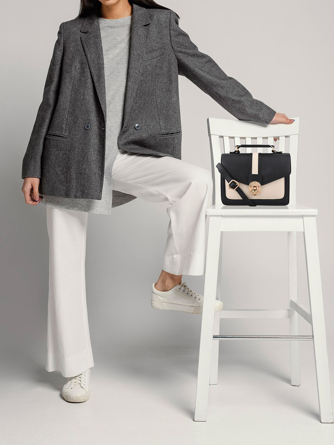 ADISA PU Colourblocked Structured Sling Bag