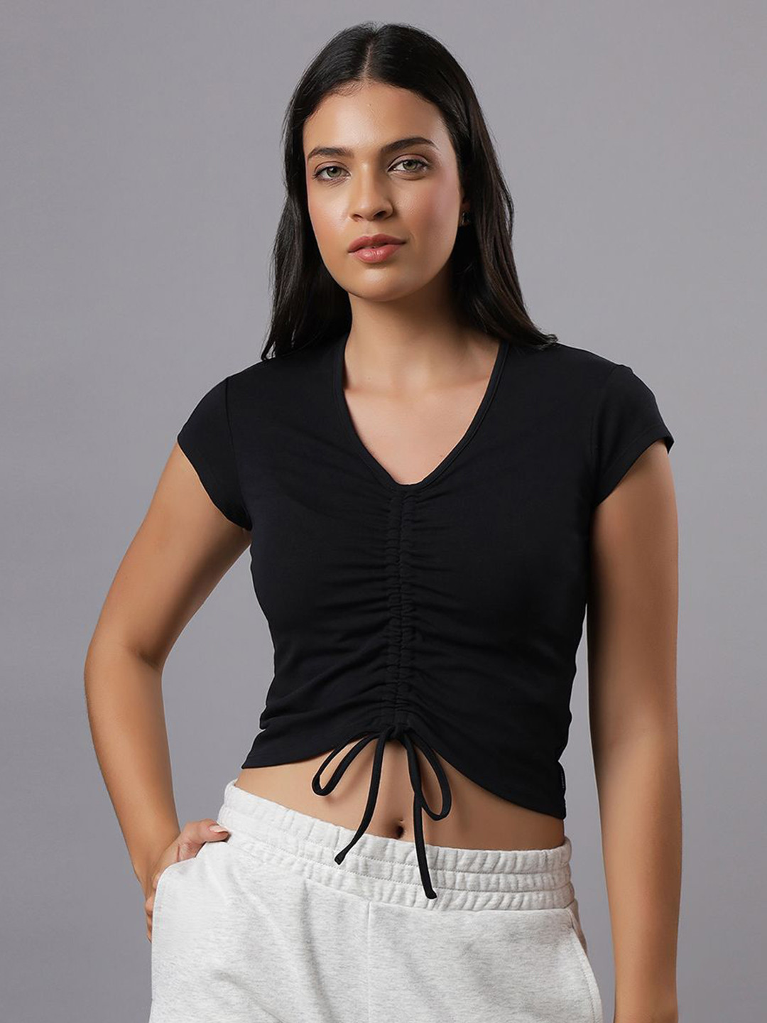 Converse Women Drawstring Ruched Short Sleeve Top