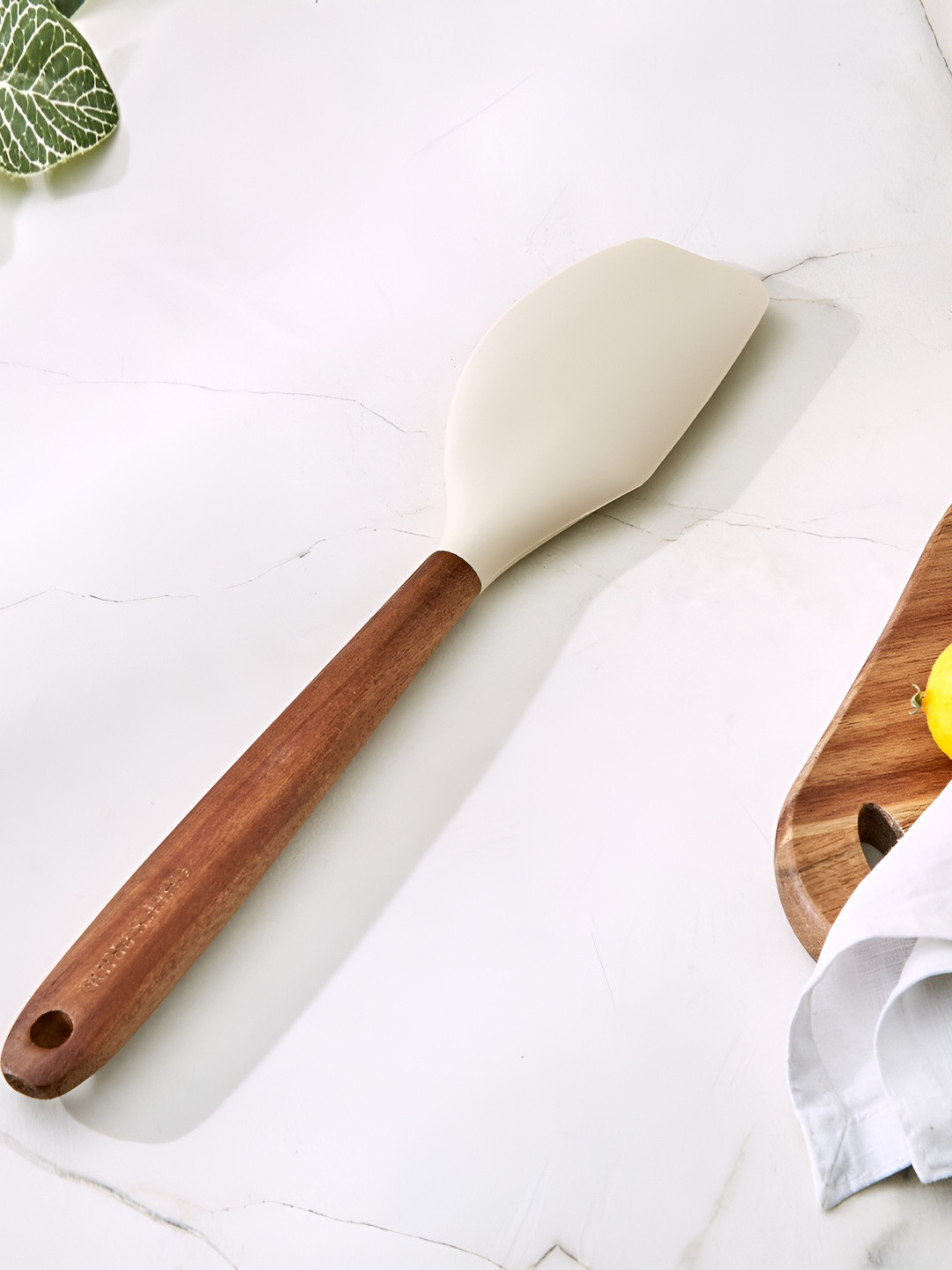 Home Centre Chefs Pride Cream-Colored & Brown Zeta Silicone Spatula With Wood Handle