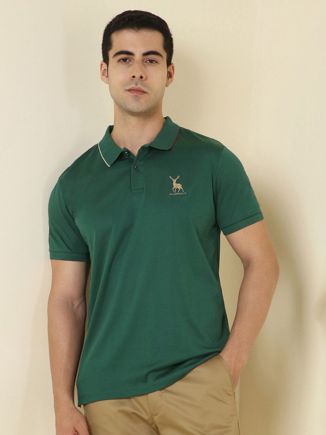 Allen Solly Green Polo Collar Short Sleeves T-Shirt