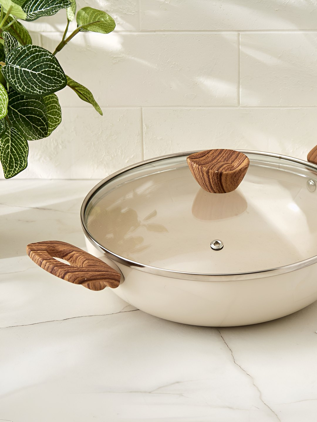 Home Centre Cream Dishwasher Safe Aluminium Kadhai & Wok