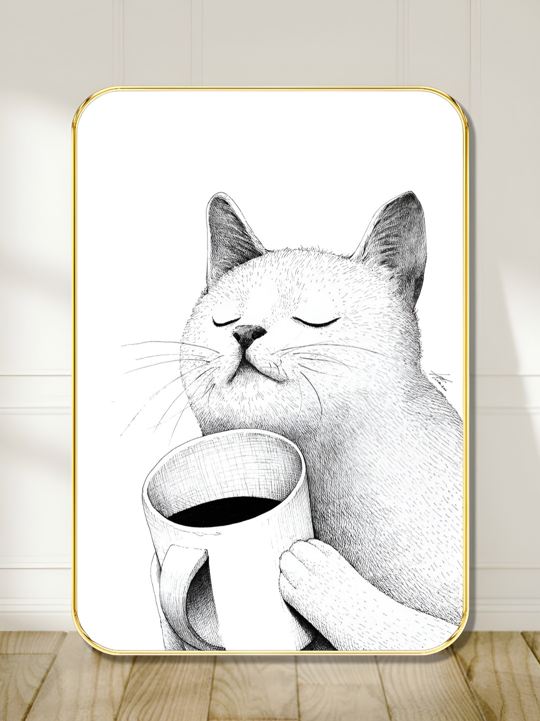 Myntra Elegant Homes White & Grey Cat Printed Wooden Wall Art