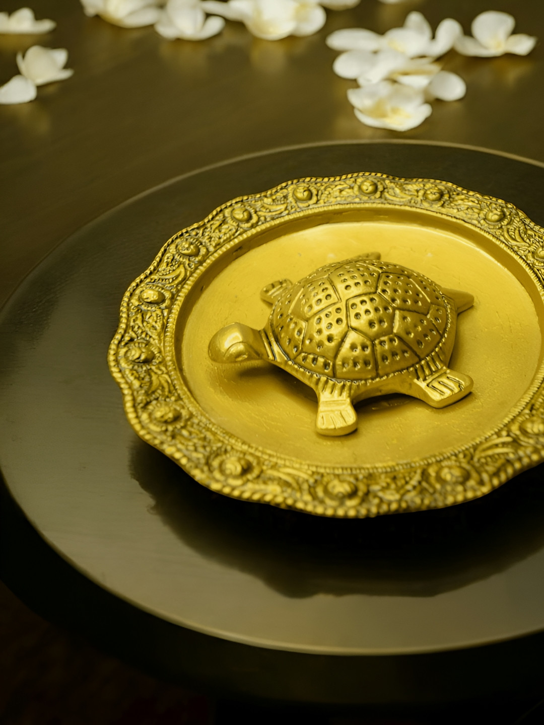 Fabzie Decor Tortoise with Plate Gold Marble Metallic Living Room Set of 2 Tiny Showpieces - 2 Inches