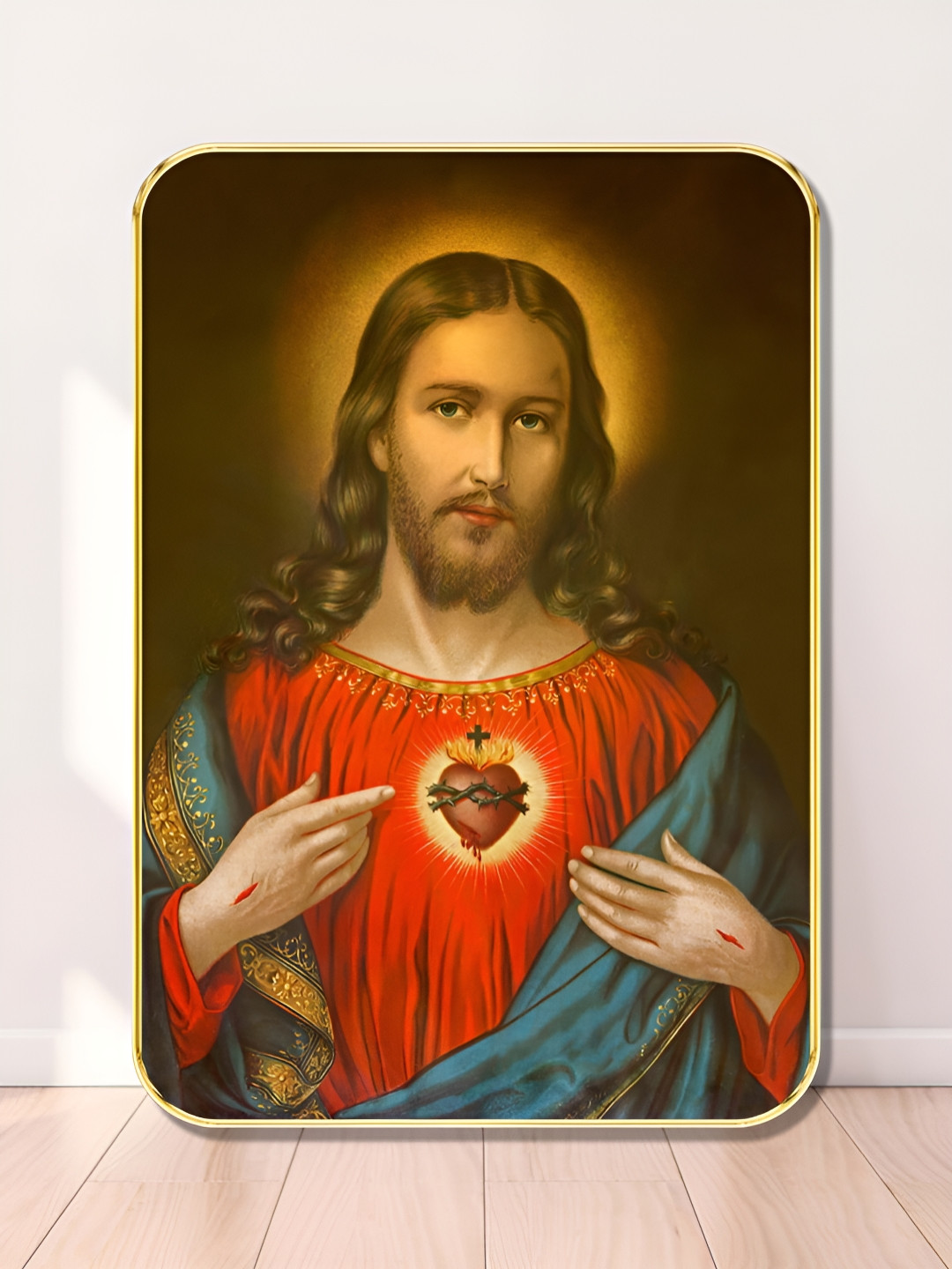 Livin'luxe Black & Red  Jesus Christ Sacred Heart Wooden Wall Art