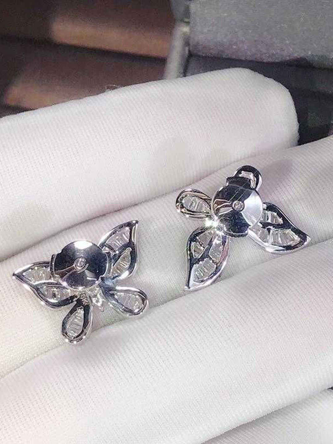 Bling Queen Silver-Plated Zirconia-Studded Butterfly Stud Earrings