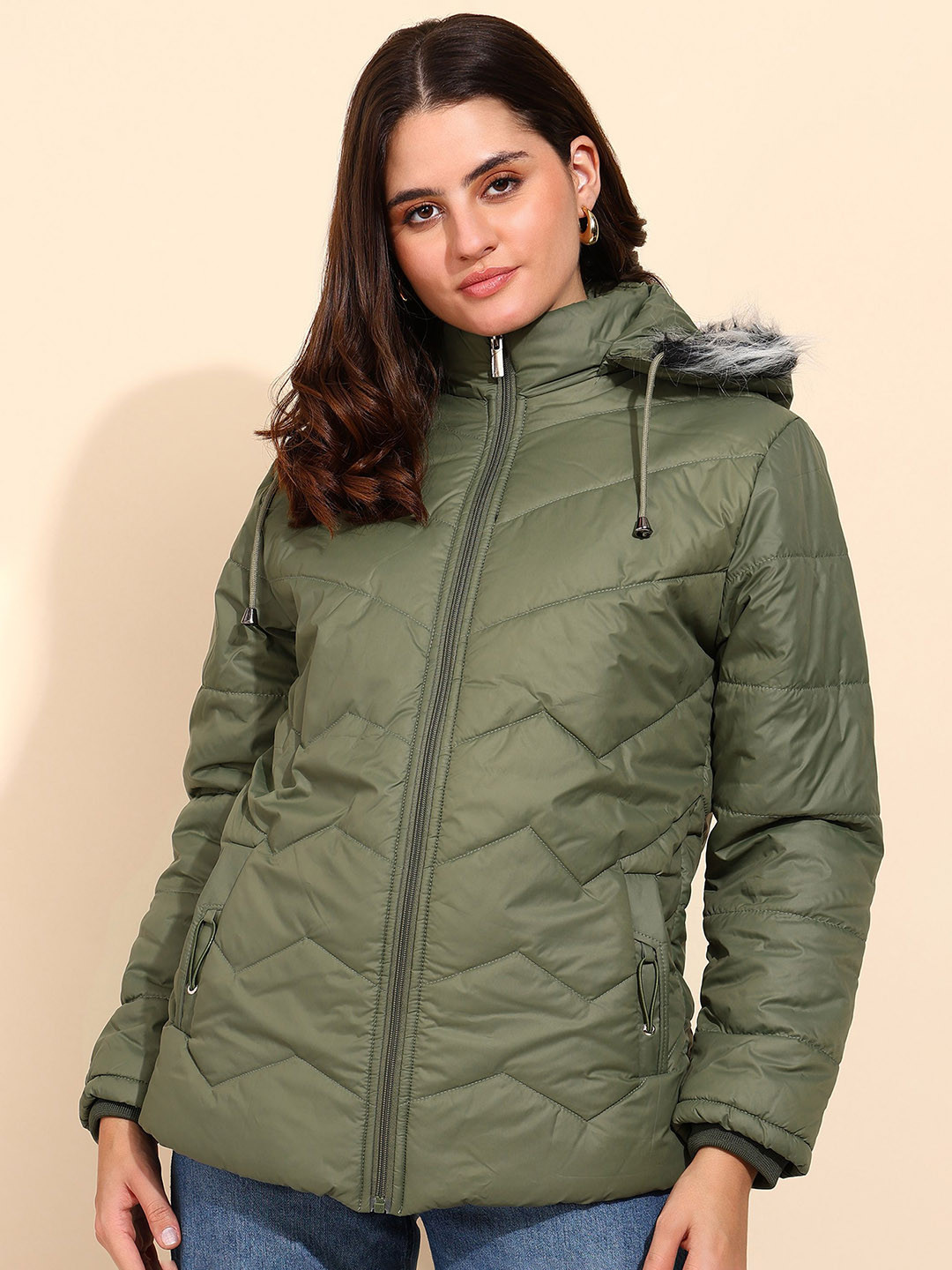 ELLIPSE Women Solid Hooded Collar Padded Jacket