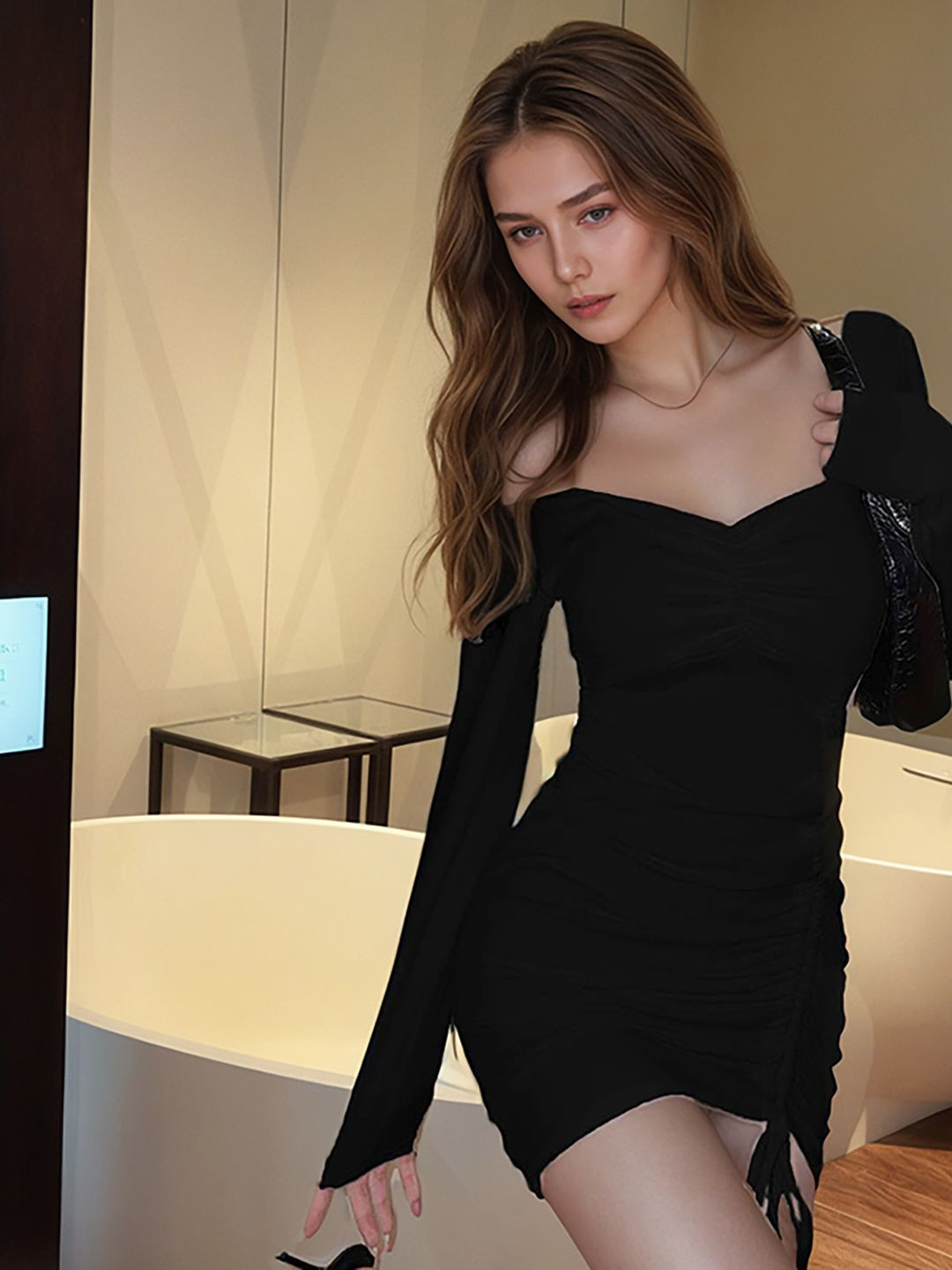 JC Mode Womwn Sweetheart Neck Bodycon Mini Dress