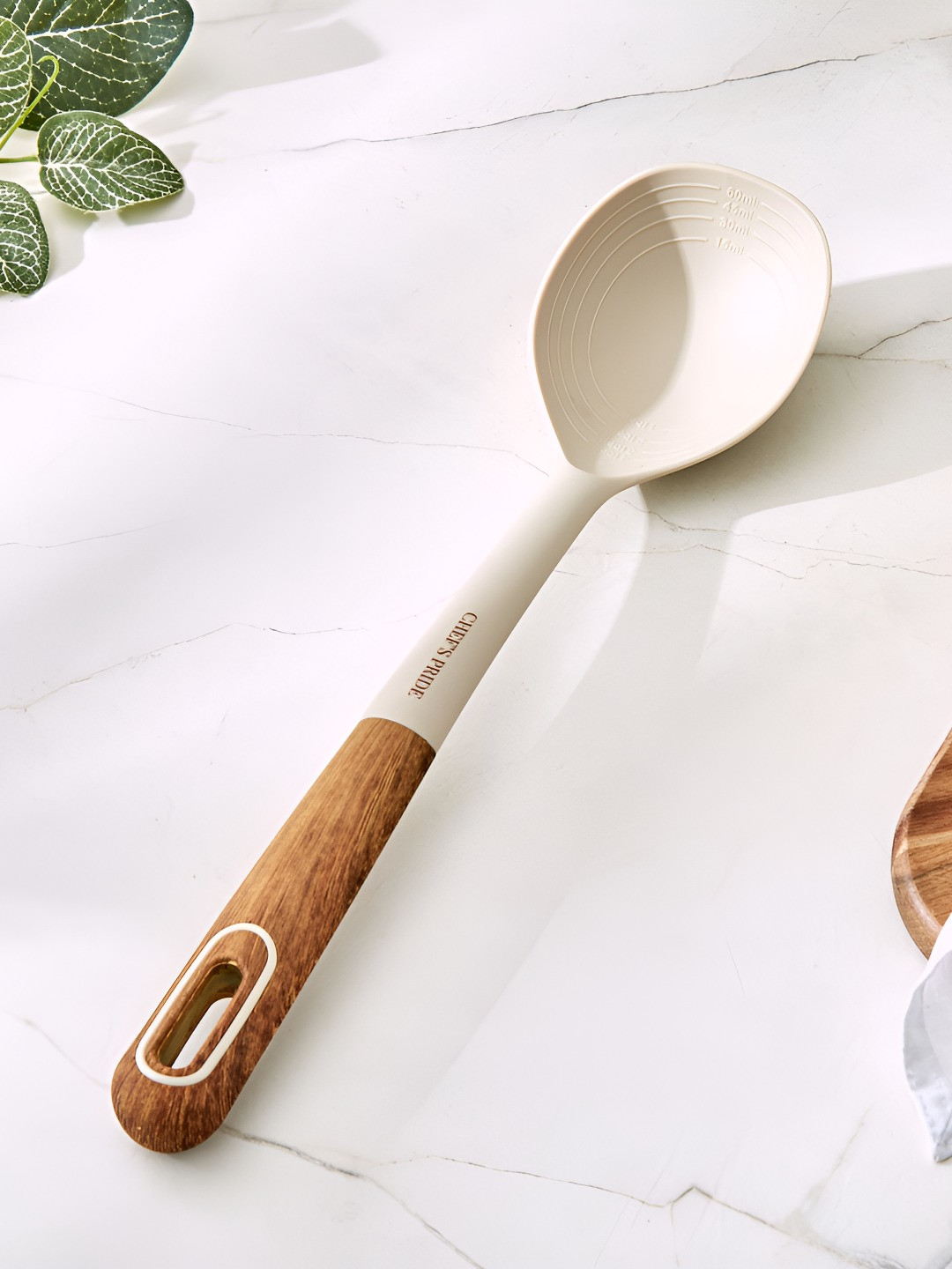 Home Centre Chefs Pride Cerro Cream Coloured Serving Spoon With Wooden Handle
