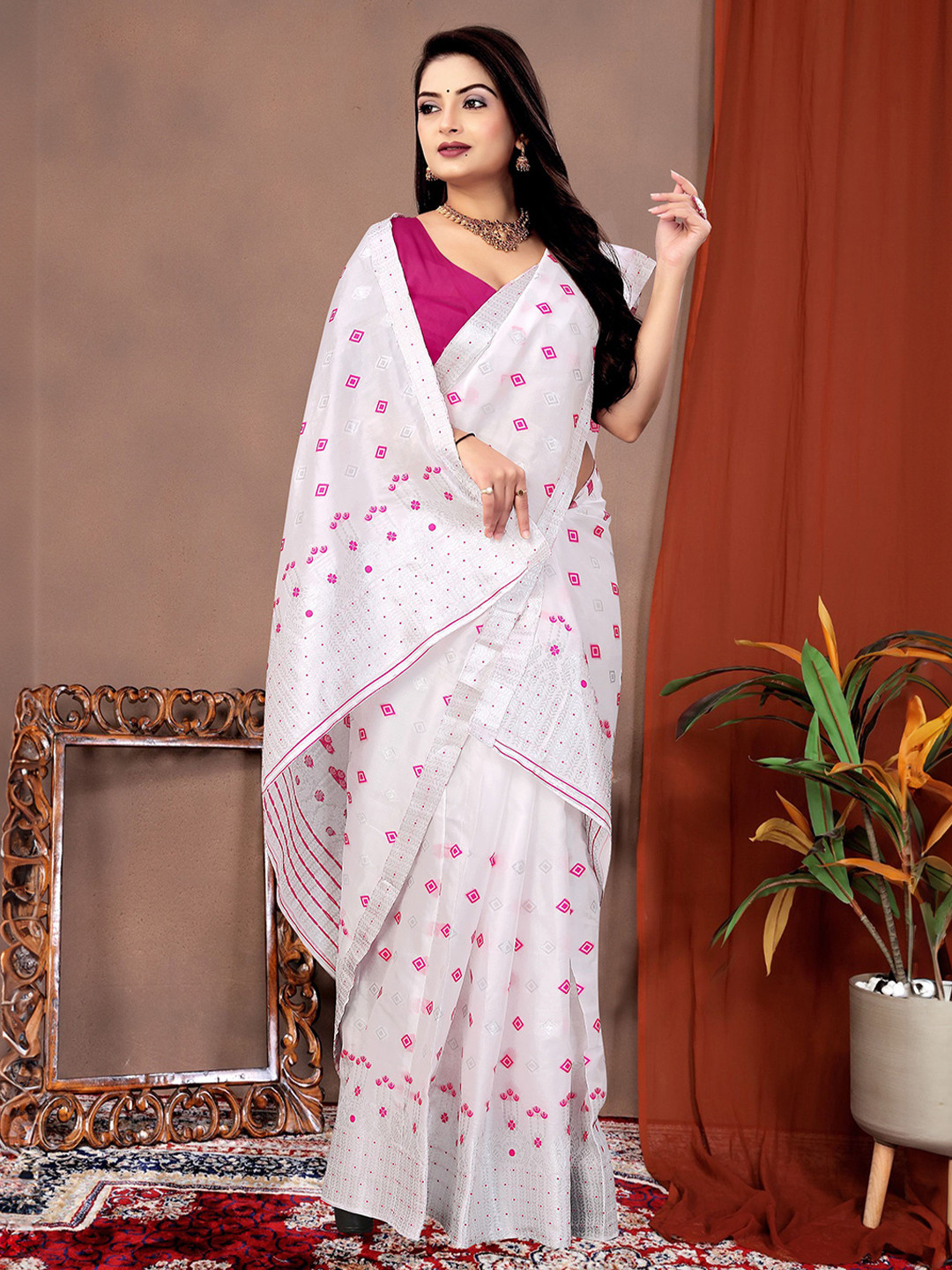 KAMDAR Woven Zari Jacquard PolyPat Silk Mekhela Chador Assamese Saree