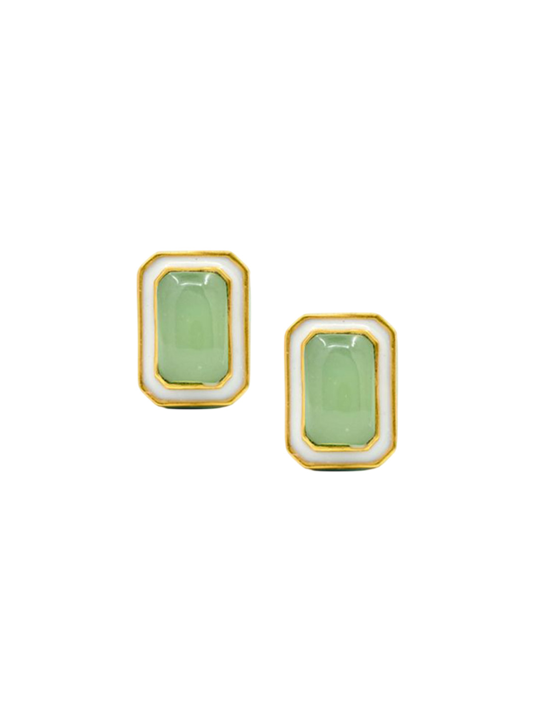 manner 92.5 Sterling Silver Gold-Plated Calcedony Stone Studded Stud Earrings