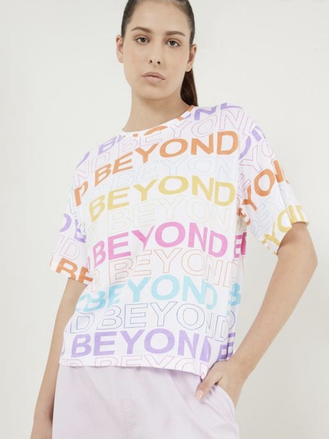 HARPITA Topography Printed Round Neck Drop-Shoulder Sleeves Cotton T-shirt