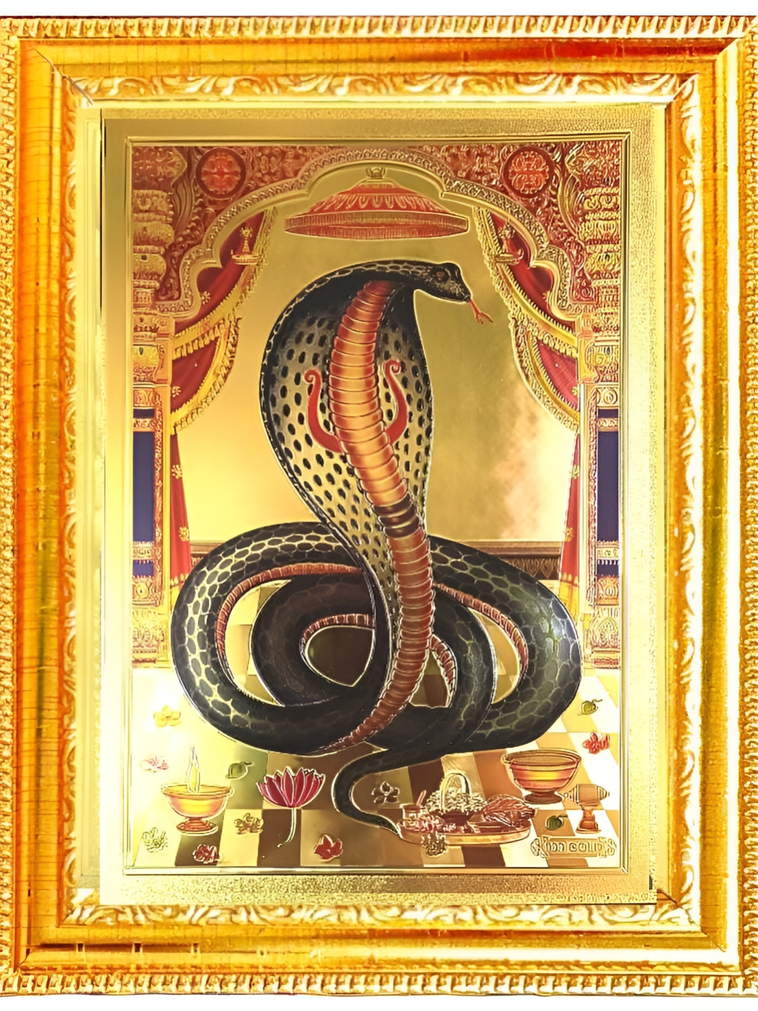 SUNINOW Gold Toned & Red Lord Goga Maharaj Printed Photo Frame