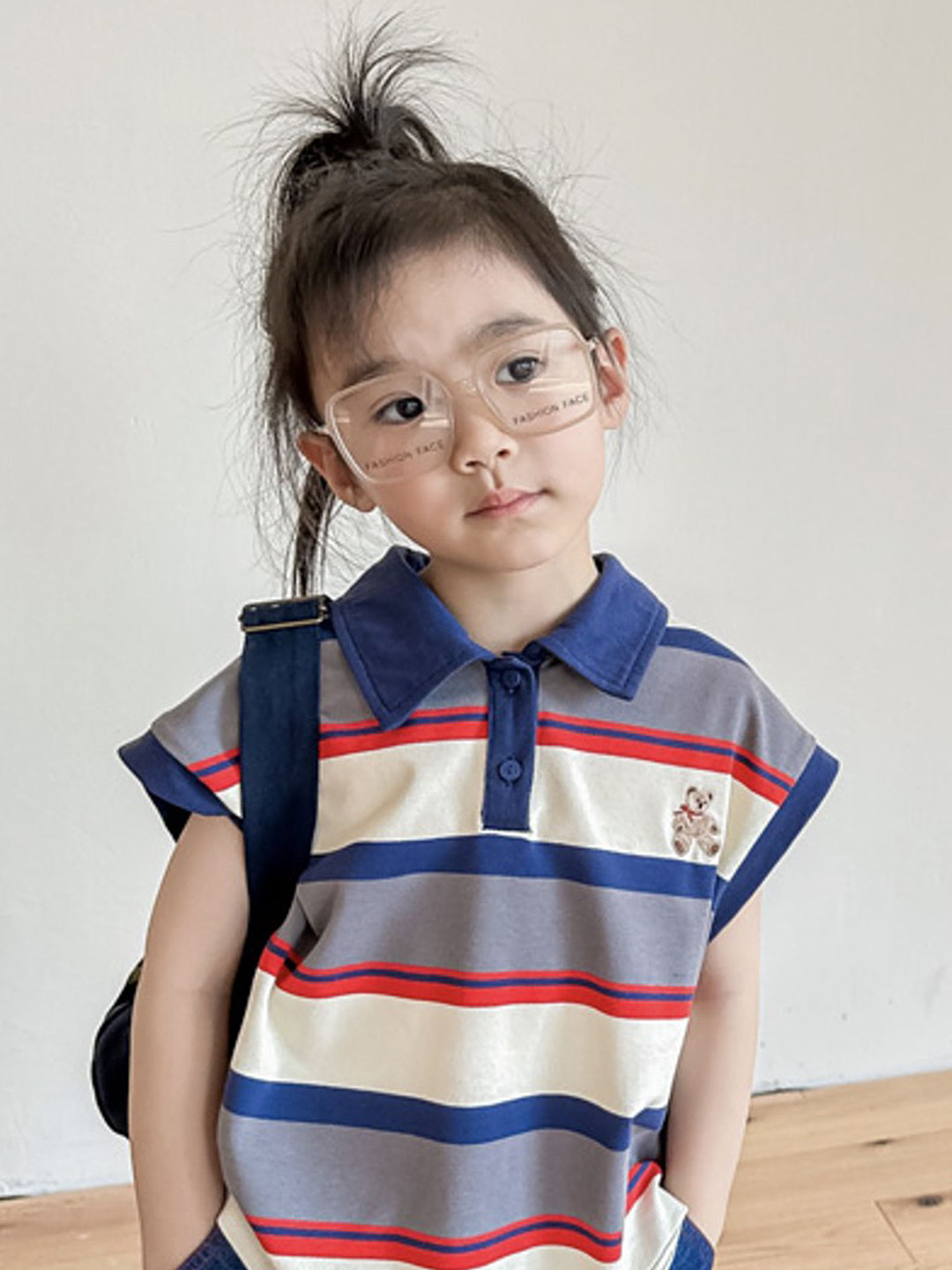 LULU & SKY Girl Striped Polo Collar Relaxed Fit T-shirt
